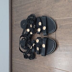 Women's Black Sandals with Gold Accents